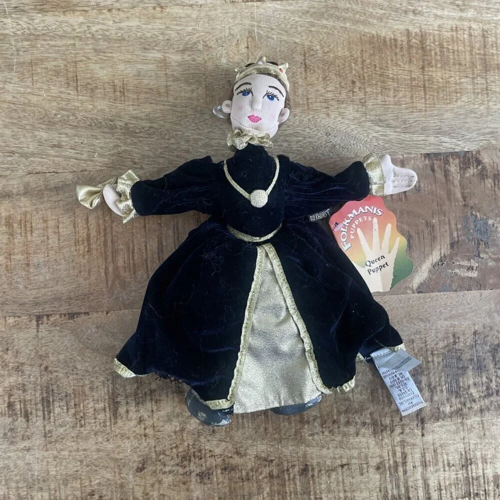 Folkmanis Queen Hand Puppet Retired Plush Royal Family Navy Dress
